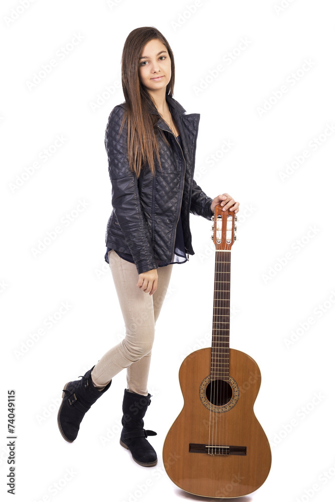 Full length portrait of pretty girl with a guitar Full length portrait of pretty girl with a guitar