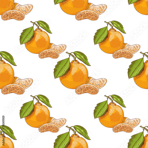Seamless pattern with mandarins