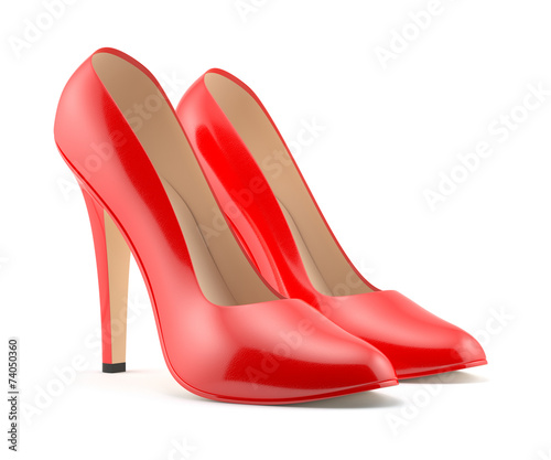 Render of a red high heels shoe on white background isolated