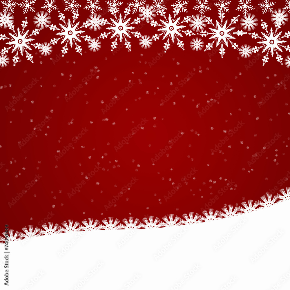 Red Christmas border with snowfall