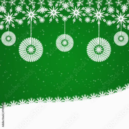 Green Christmas background with ornaments