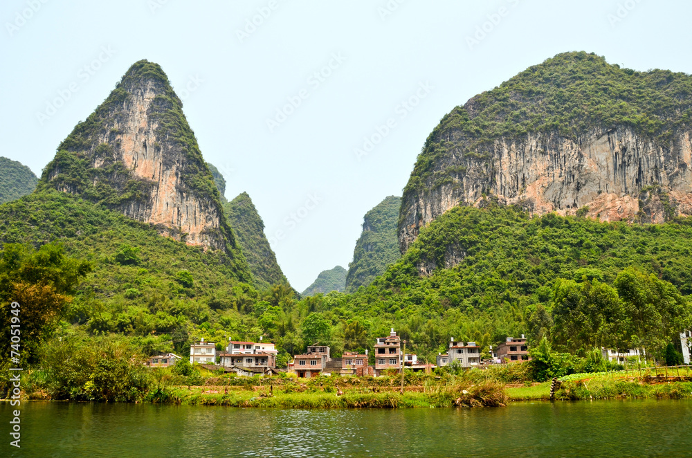 Yulong river with karst mountains near Yangshuo, China Yulong river with karst mountains near Yangshuo, China