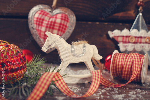 Canvas Print vintage christmas decoration on wooden background