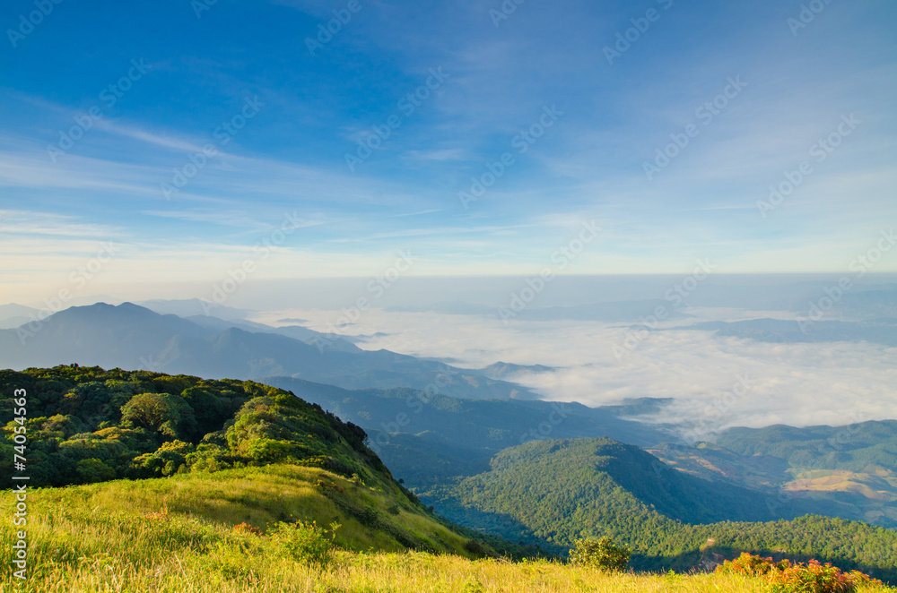 The hills in the fog. Morning landscape The hills in the fog. Morning landscape