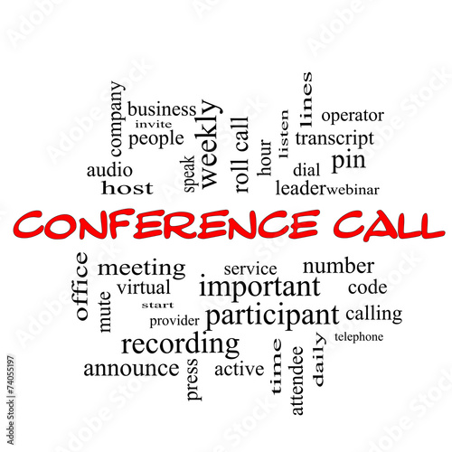 Conference Call Word Cloud Concept in red caps