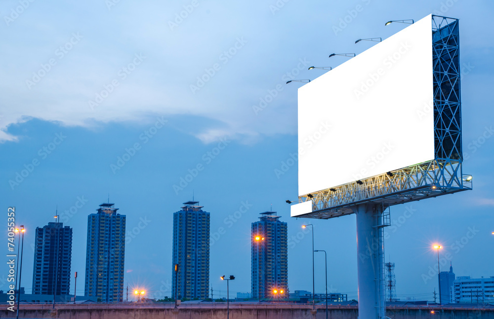 Blank billboard at twilight time for advertisement Blank billboard at twilight time for advertisement