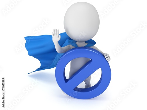 3d man - brave superhero with forbidden sign