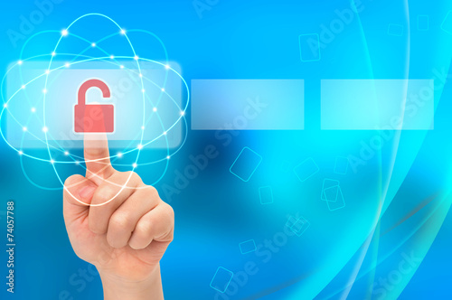 Child unlocking parental security concept on virtual touch scree