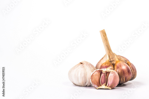 Group of garlic of different sizes  isolated
