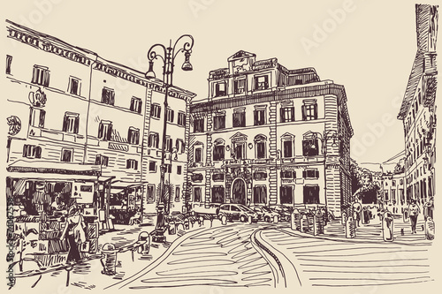 sketch hand drawing of Rome Italy famous cityscape