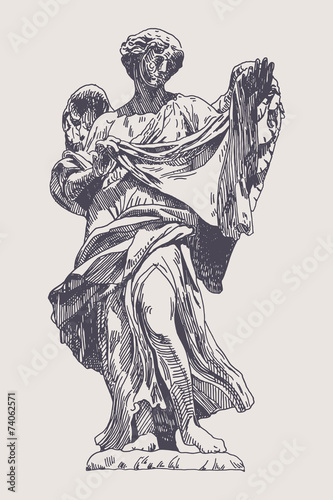ink drawing marble statue of angel