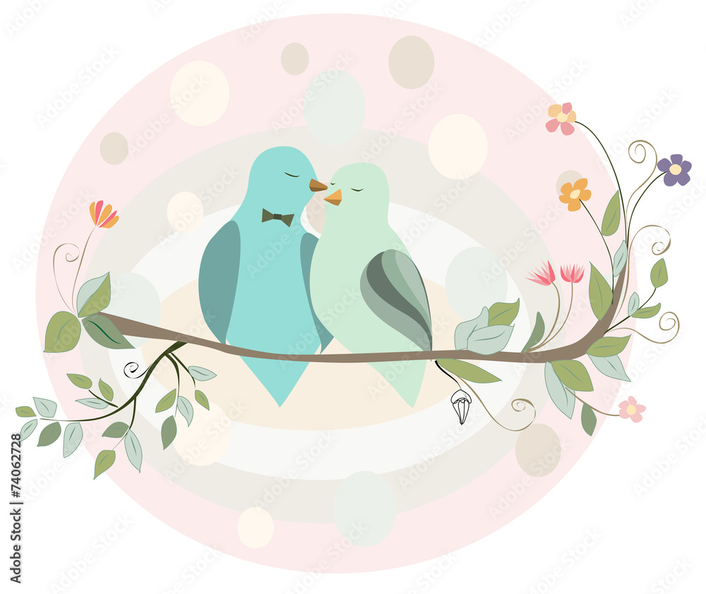 Couple of birds in love on a branch Couple of birds in love on a branch