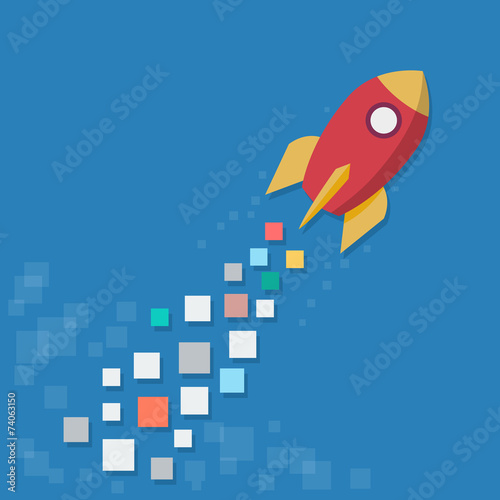 Concept of startup. Digital rocket