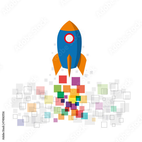 Concept of startup. Digital rocket