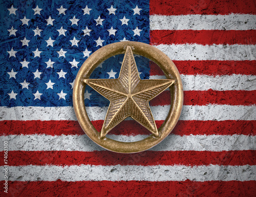Bronze star on US flag background
