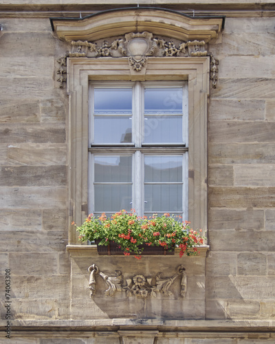 vintage home window with flowers  Bamberg  Germany