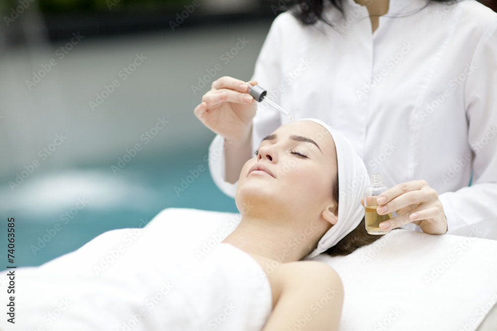 pa, resort, beauty and health concept - beautiful woman in spa s