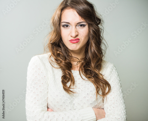 Photography woman portrait with disgust face expression