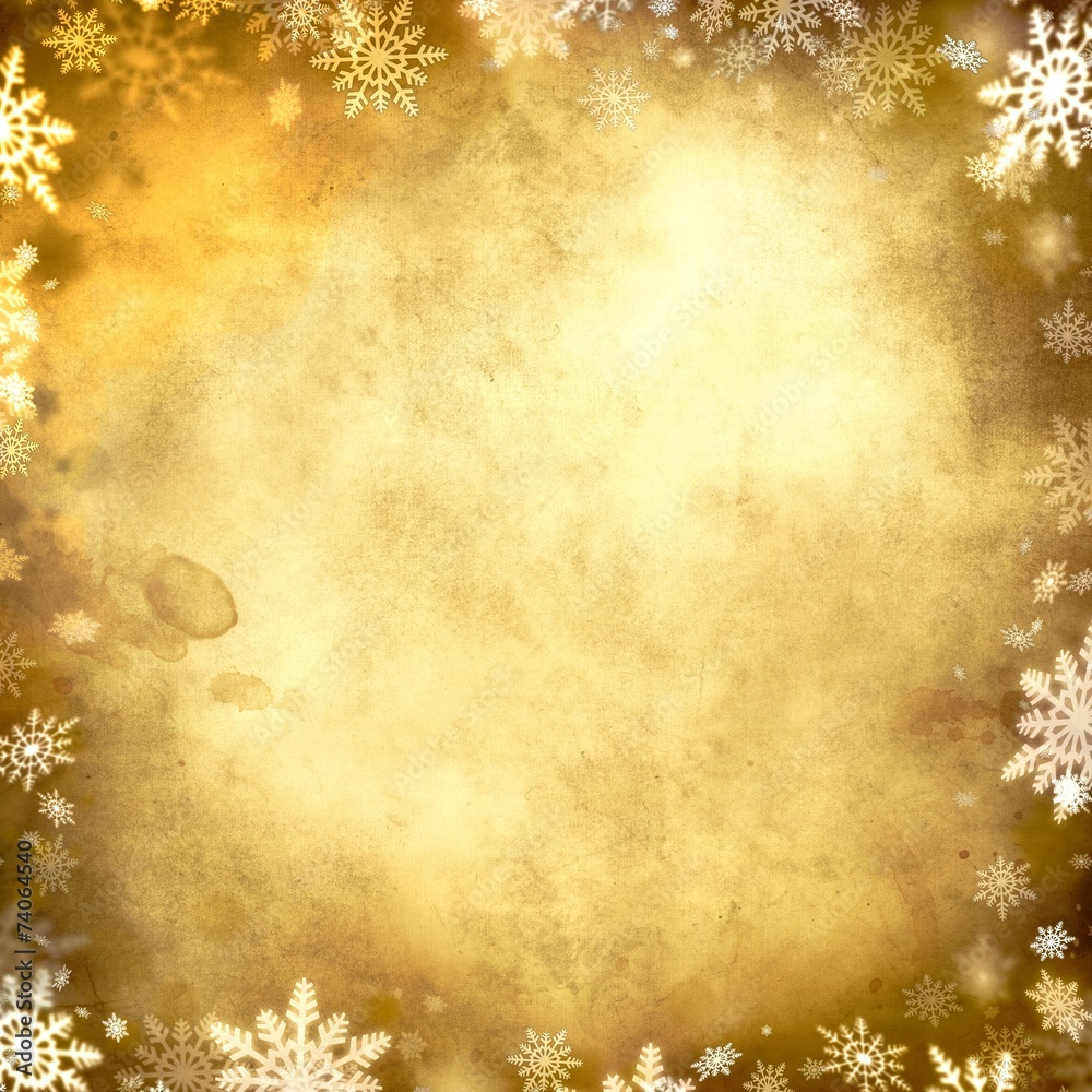 vintage snowflake golden background frame