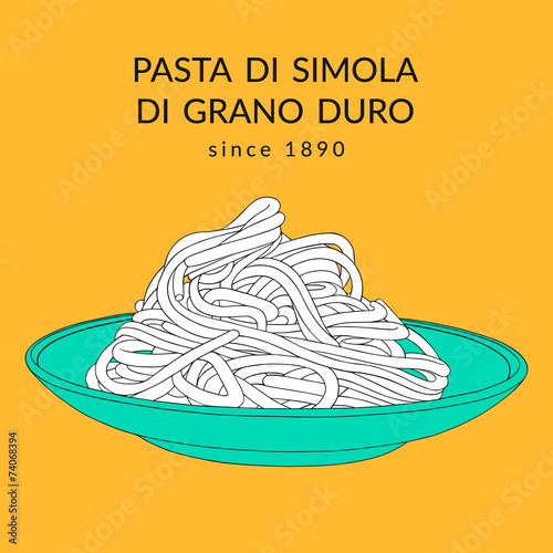 Hand drawn spaghetti on the plate. Kitchen illustration