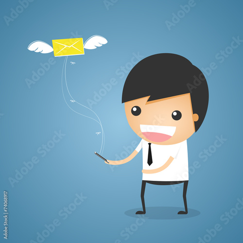 Businessman send e-mail by ...