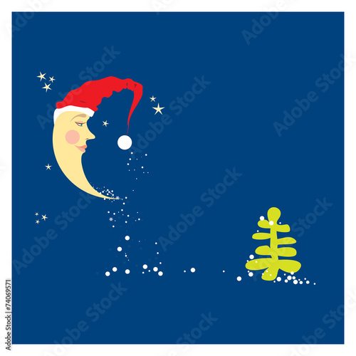crescent moon in a Christmas hat
