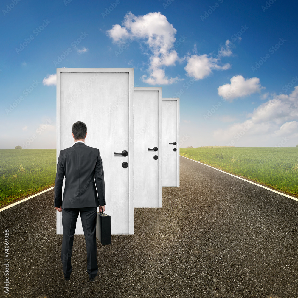 Fototapeta premium man standing in front of door on the Road