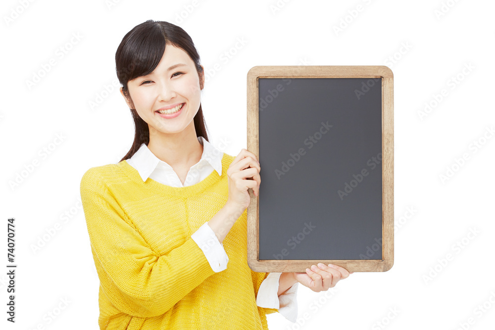 メッセージボードを持つ女性 メッセージボードを持つ女性