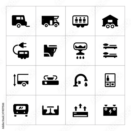 Set icons of camper, caravan, trailer