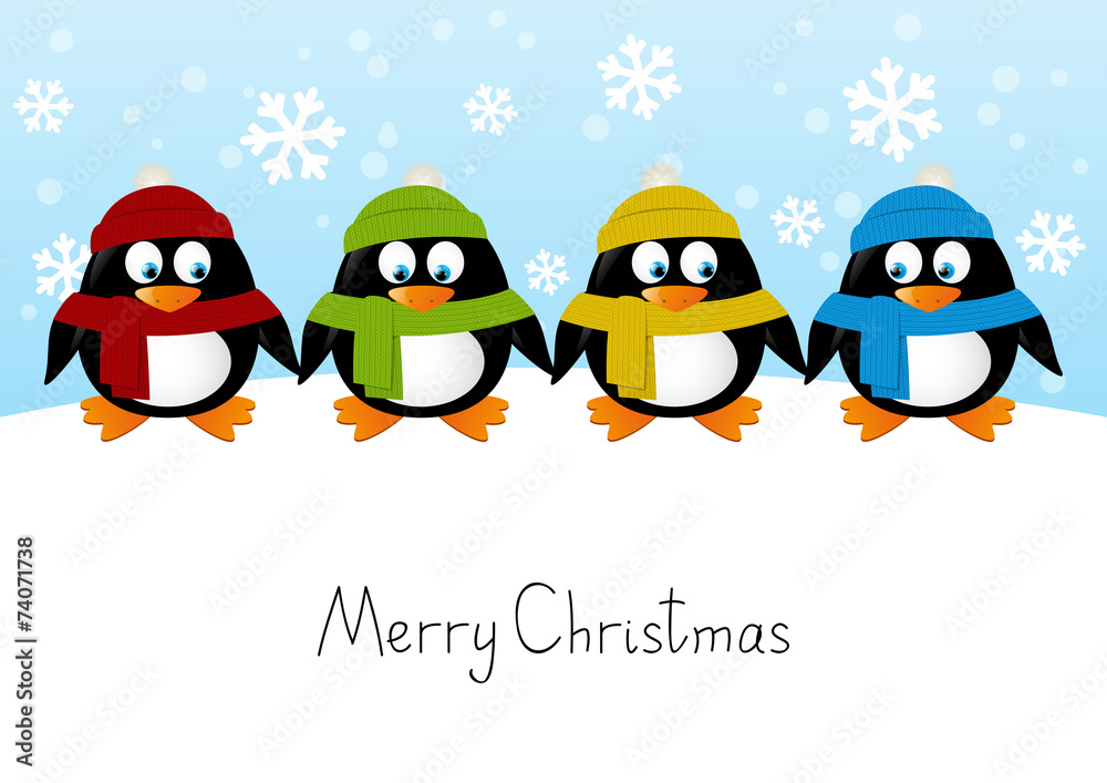 Cute cartoon penguins on winter background Cute cartoon penguins on winter background