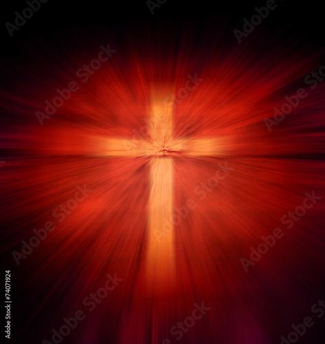 Christian religious cross with red light ray