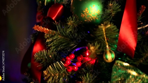 room decorated in Christmas garland, balls photo