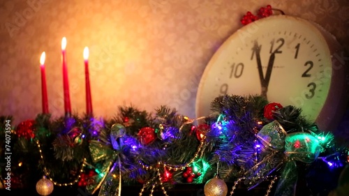 room decorated in Christmas garland, balls photo