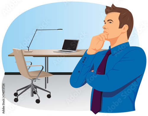 Businessman in a blue shirt at office is thinking solution
