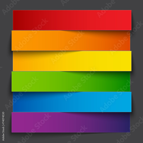Infographics rainbow paper stripe banners with shadows on dark