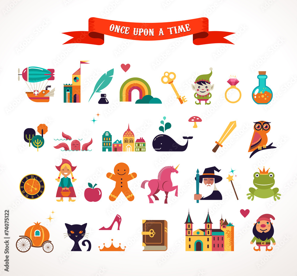 Naklejka premium Collection of fairy tale elements, icons