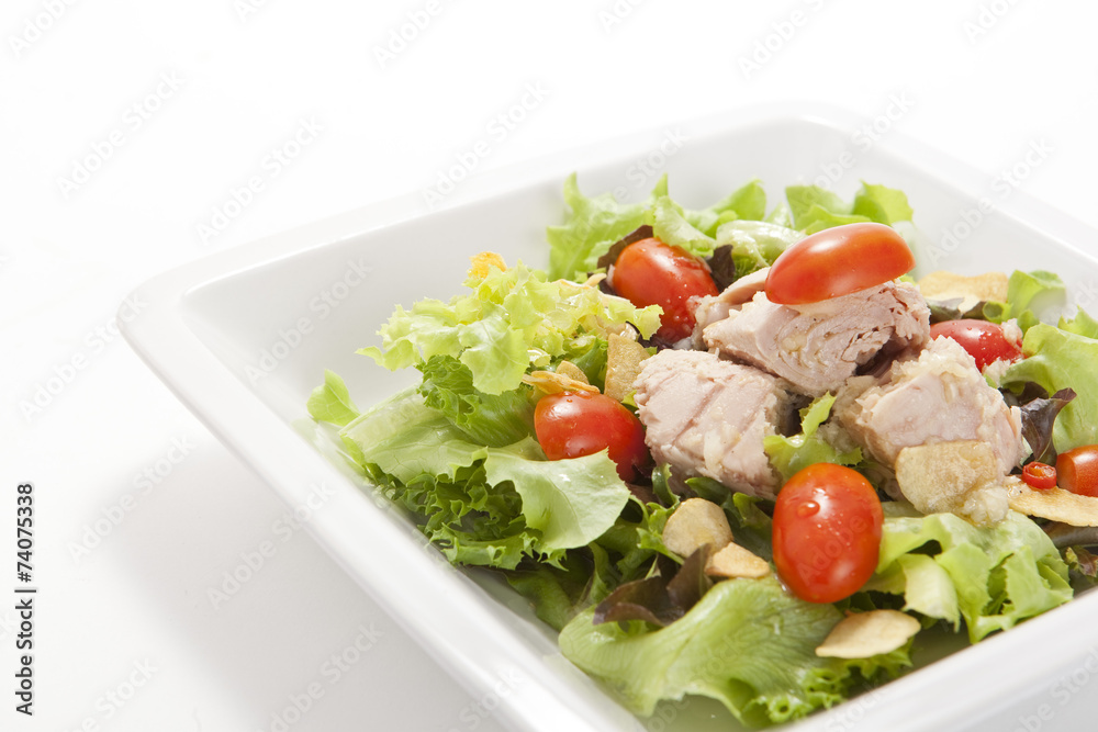 Tuna salad in white plate
