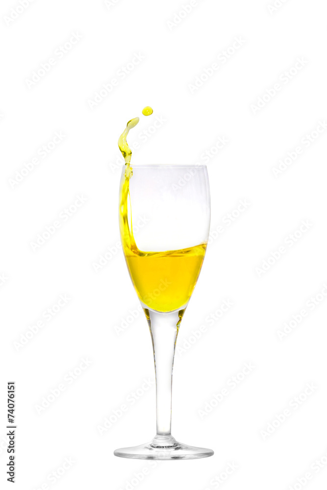 Isolated champagne flute with splashing liquid Isolated champagne flute with splashing liquid