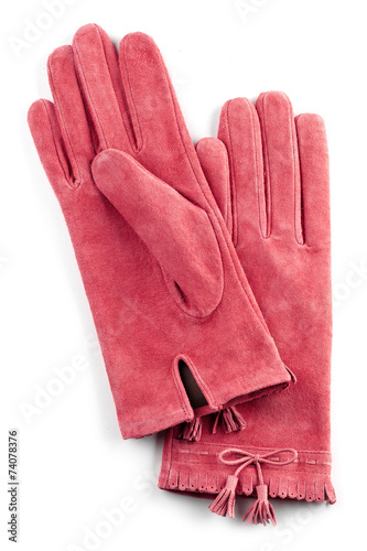 pink suede gloves