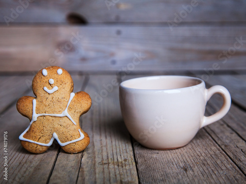 Christmas food. Gingerbread man cookies in Christmas setting.
