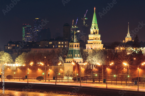 Moscow Kremlin and the Moskva River. Night cityscape