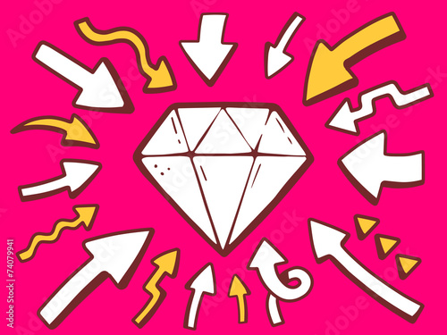 Vector illustration of arrows point to icon of diamond on pink b photo