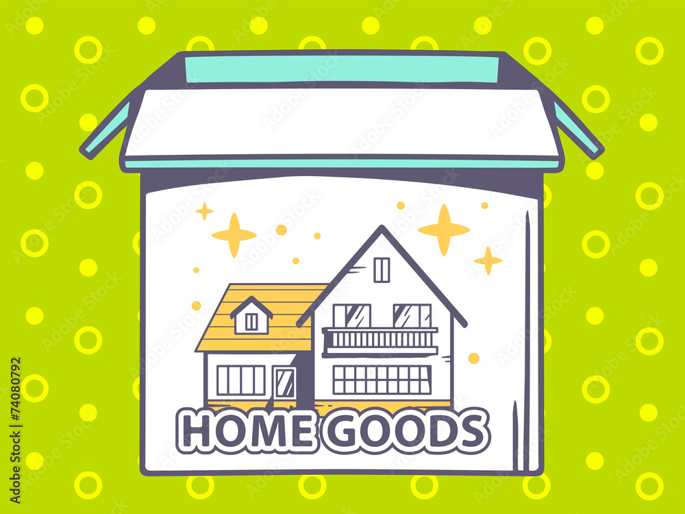 Vector illustration of open box with icon of home goods on gree Vector illustration of open box with icon of home goods on gree
