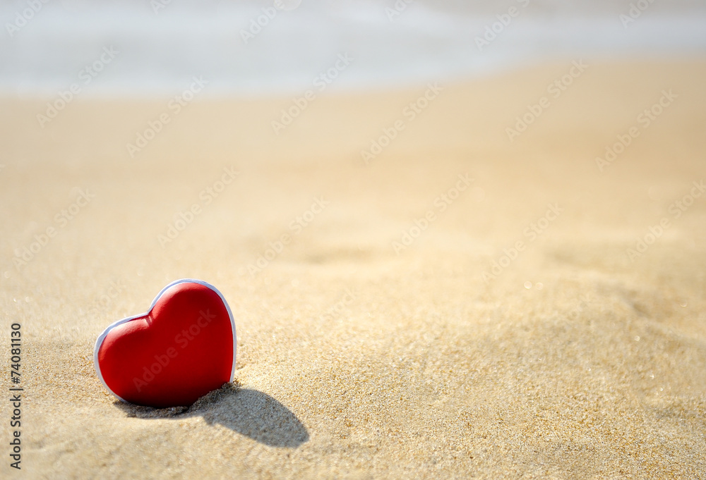 red heart on sea beach  - love Valentine's Day concept