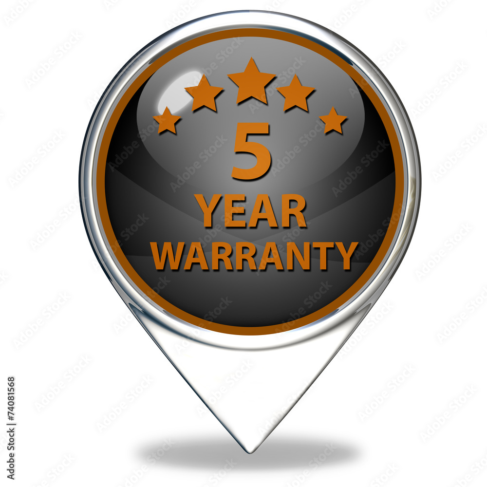 Five year warranty pointer icon on white background Five year warranty pointer icon on white background