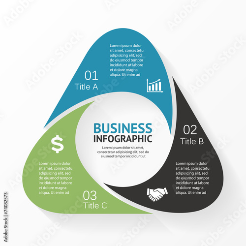Triangle infographic, diagram, 3 options, parts.