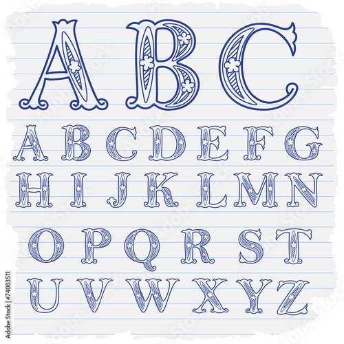 Hand drawn decorative english alphabet letters