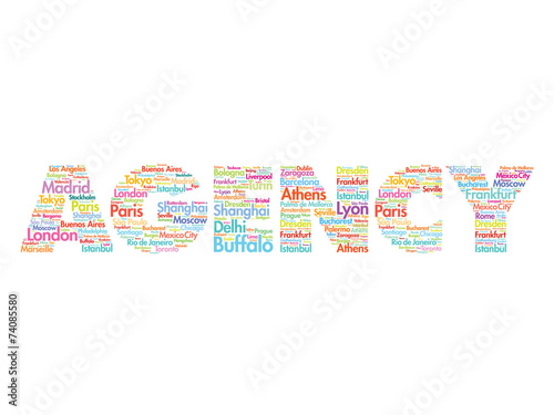 AGENCY travel concept made with words cities names, vector