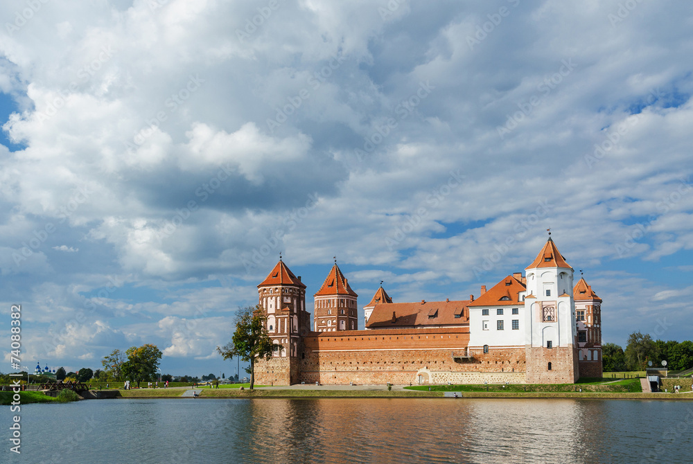 Belarus, Mir Castle Complex, view from the lake