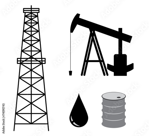 oil derrick with pump and barrel - vector set